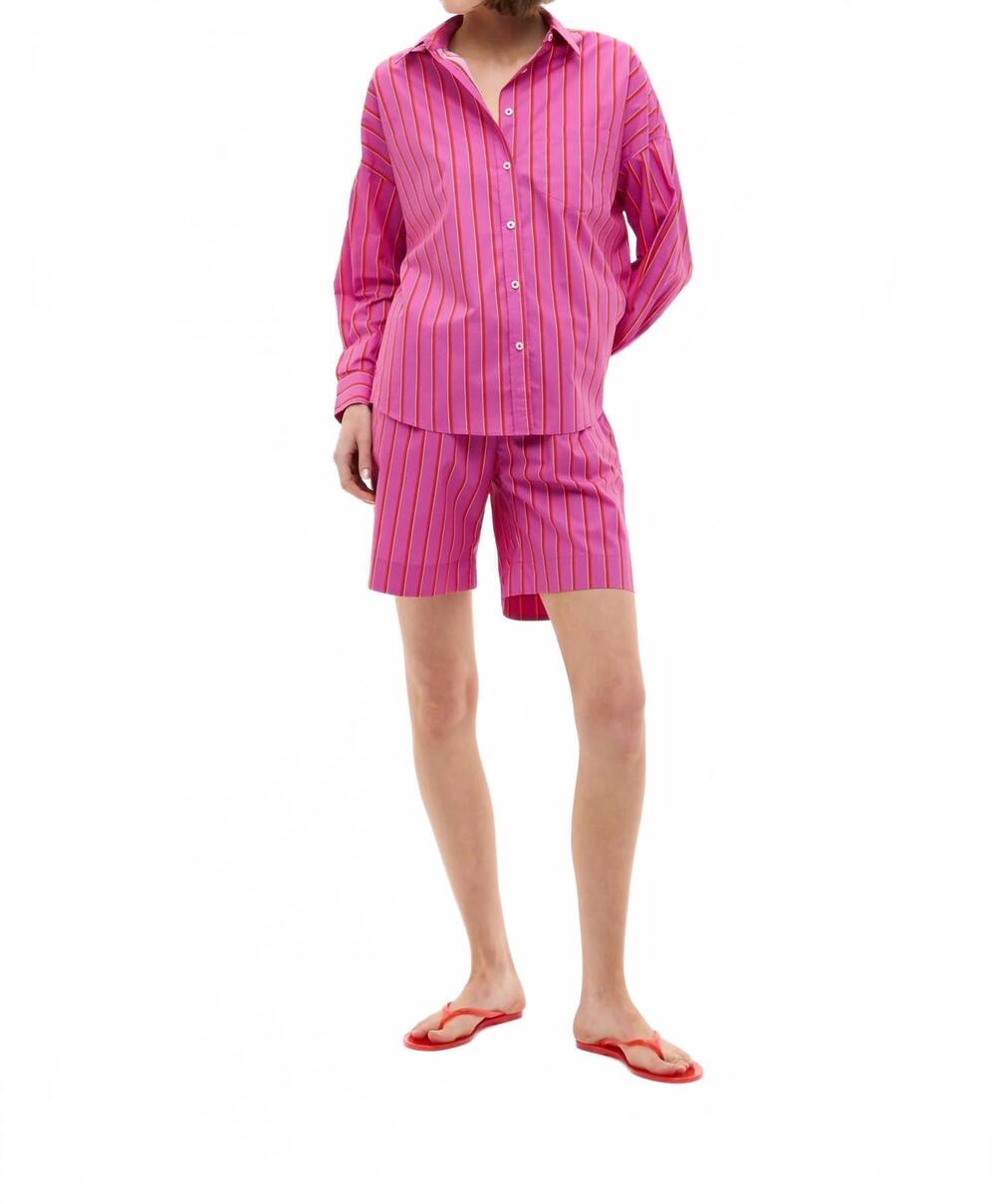 NEW LMND chiara long sleeve shirt in fuscia/true red/natural